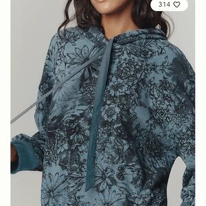 Pilcro Blue and Black Floral Hoodie